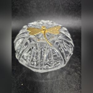 Crystal Glass‎ Paperweight with Gold Dragonfly Accent